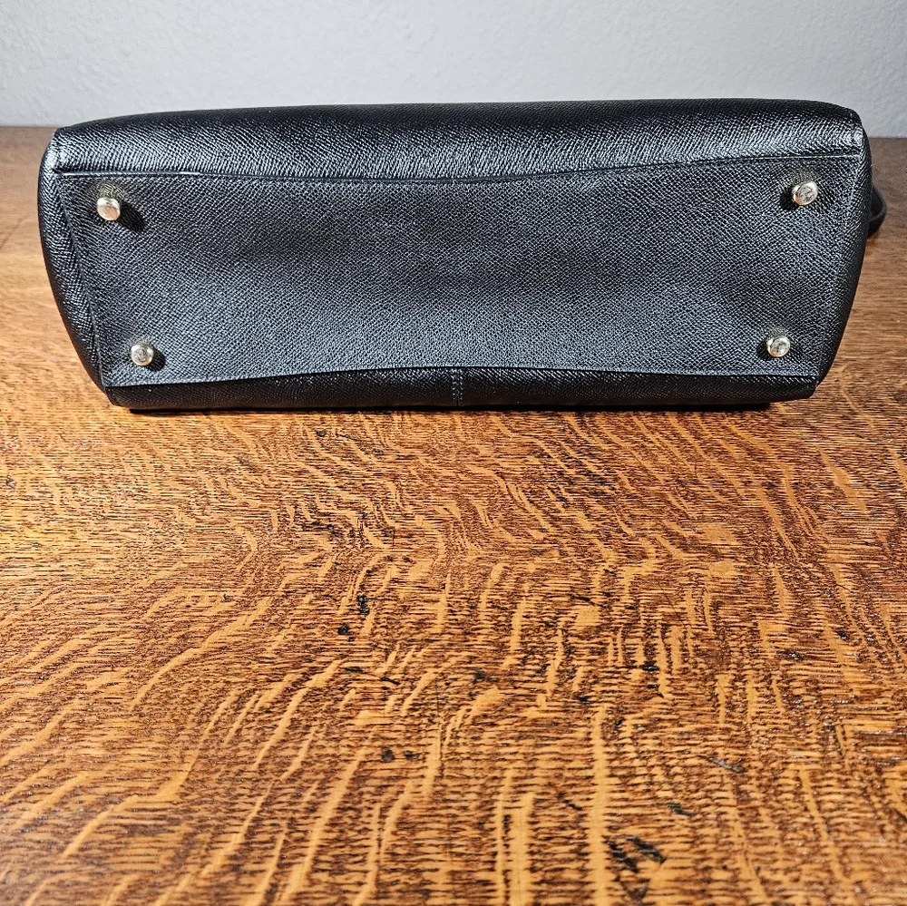 Coach Black Leather Double-Handle Crossbody Satchel with Gold Hardware